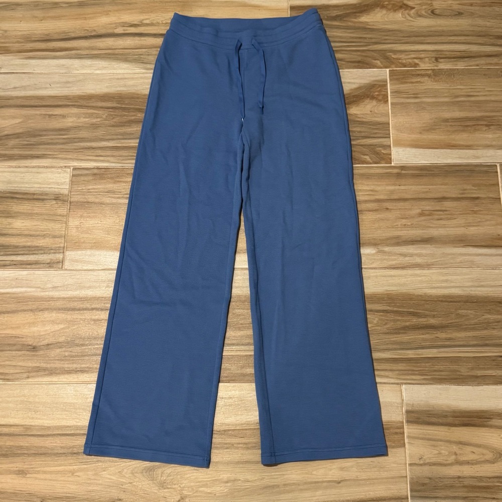 Aritzia TNA Wafflex Wide Leg Pants Blue Waffle Knit Drawstring Trousers Small